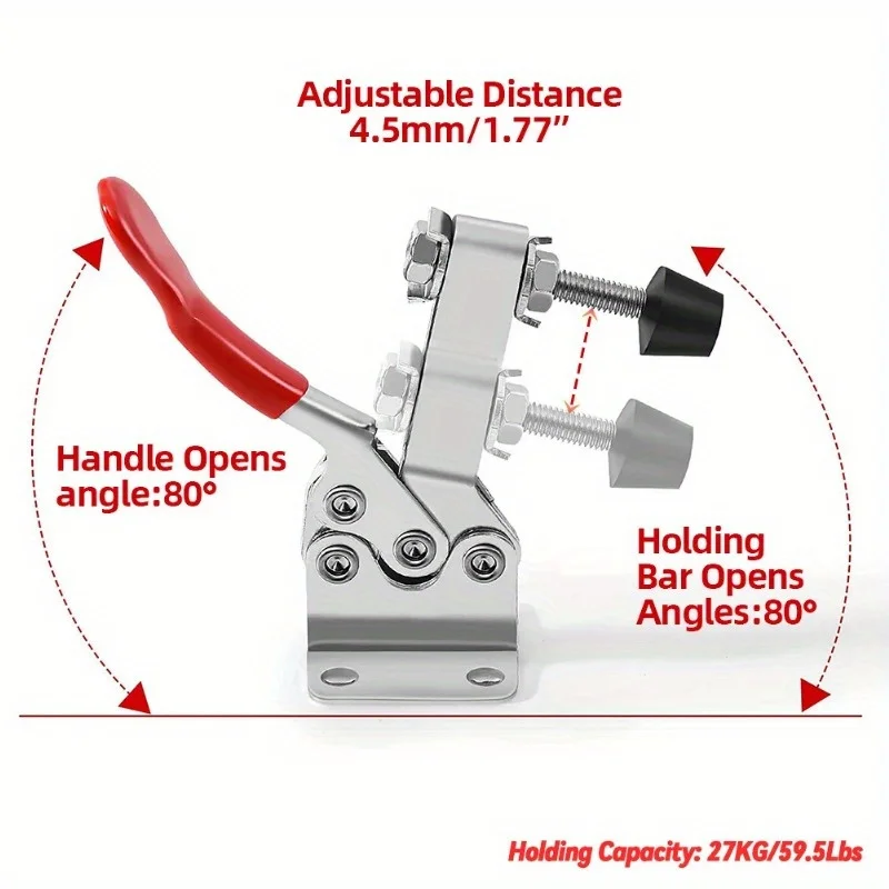 2pcs GH-201 Horizontal Toggle Clamp Quick-Release Toggle Clamps Set 27KG Vertical Toggle Clamp