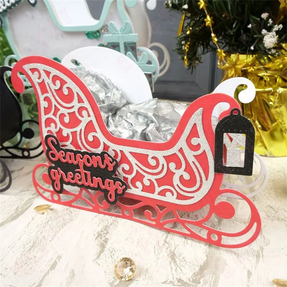 Scrapbooking Paper Card Decor Sleigh Cut Die Christmas Loving Relatives for Her or Him Cutting Dies DIY Home Gift Embossing Mold