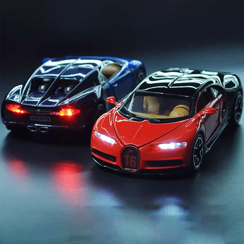 Chiron 1/32 sports car Metal Toys Simulation Diecast Alloy Miniature Sound Light Pull Back collection display fast furious gift