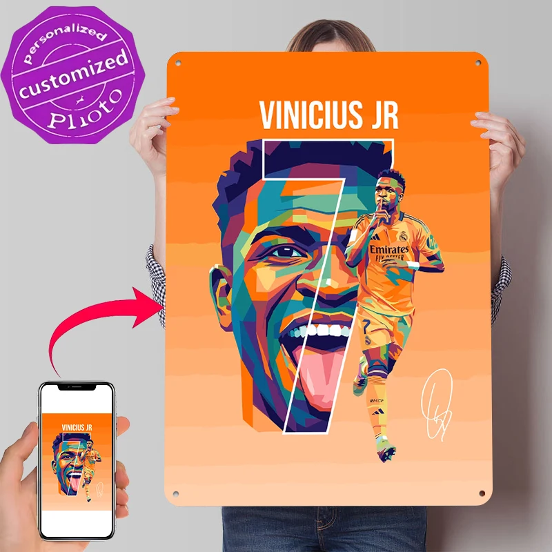 Vinicius Jr Pop-Art Blechposter Individualisierte Wandkunst Retro Vintage Metallschilder für Fan-Zimmer Kaffeebar-Zubehör Bürodekoration