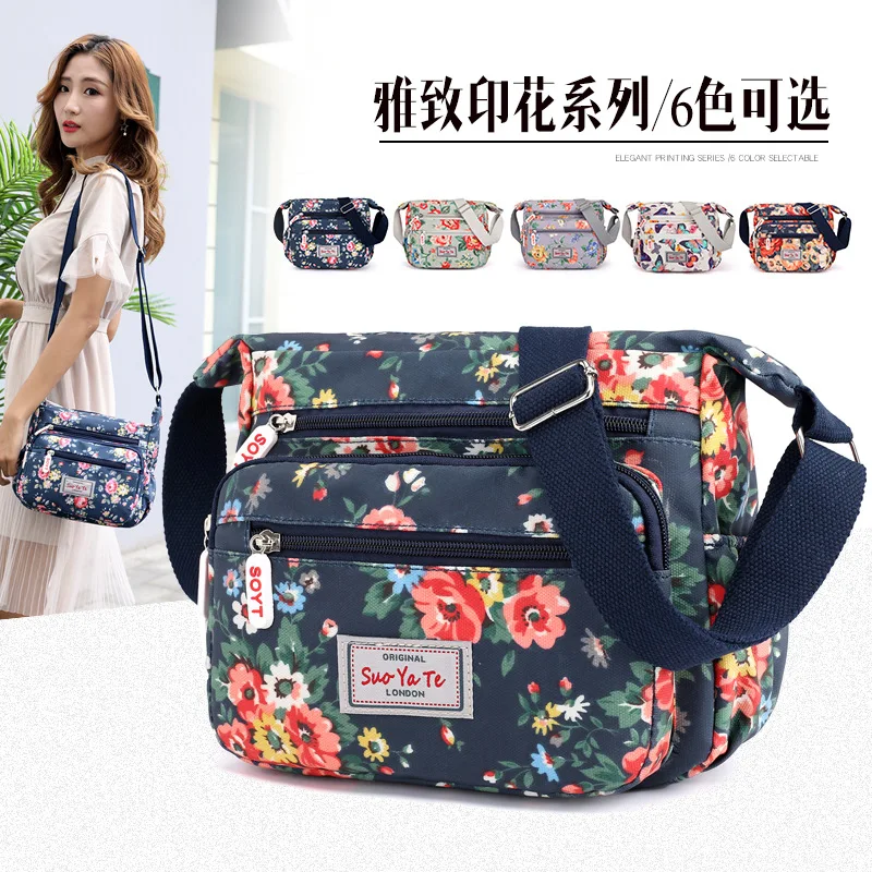 2024 Nowa nylonowa damska torba na ramię z zamkiem błyskawicznym Bandolera Mujer z nadrukiem Flower Girl Student Phone Shoulder Bag — zdjęcie 4