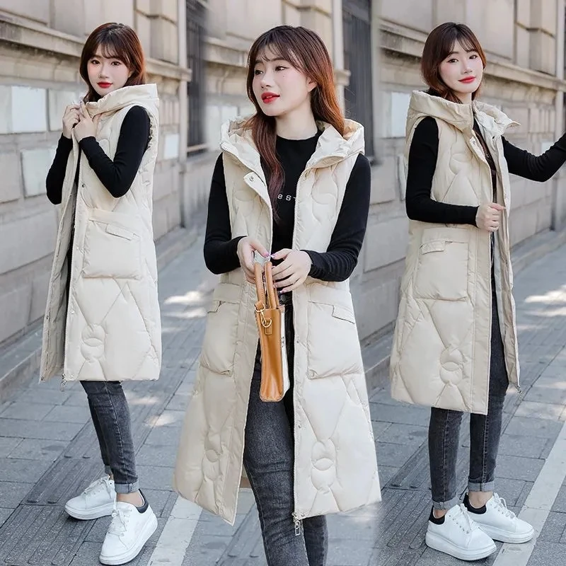 

2024 New Vest Hooded Zipper Jacket Women Oversize Waistcoat Winter Outerwear Parka Fashion Quilted Vest Casual Coat PufferJacket