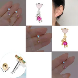 Cartilage Earrings Heart Teddy Bear Copper Inlaid Zircon Stud Earrings Stainless Steel Piercing Jewelry Body Jewelry