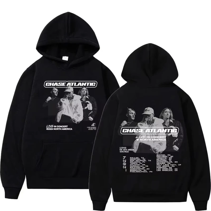 Chase Atlantic Lost in Europe UK Tour Graphic hoodies Men's Women fashion Casual Long sleeve Sweatshirt Vintage Oversized hooded
