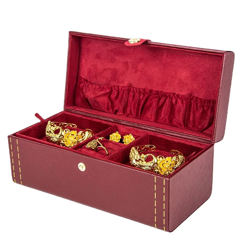 

Chinese Style Jewelry Storage Box Red Double Layer Jewelry Organizer Luxury Large Bangle Necklace Earrings Ring Storage Gift Box