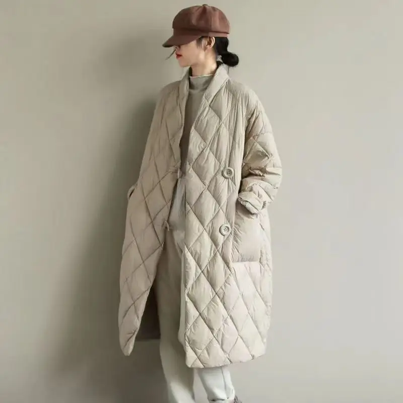 2024 New Women Down Cotton Jacket Keep Warm Winter Coat Women Mid-length Collar Parkas Loose Outwear Fashion Large Size Overcoat