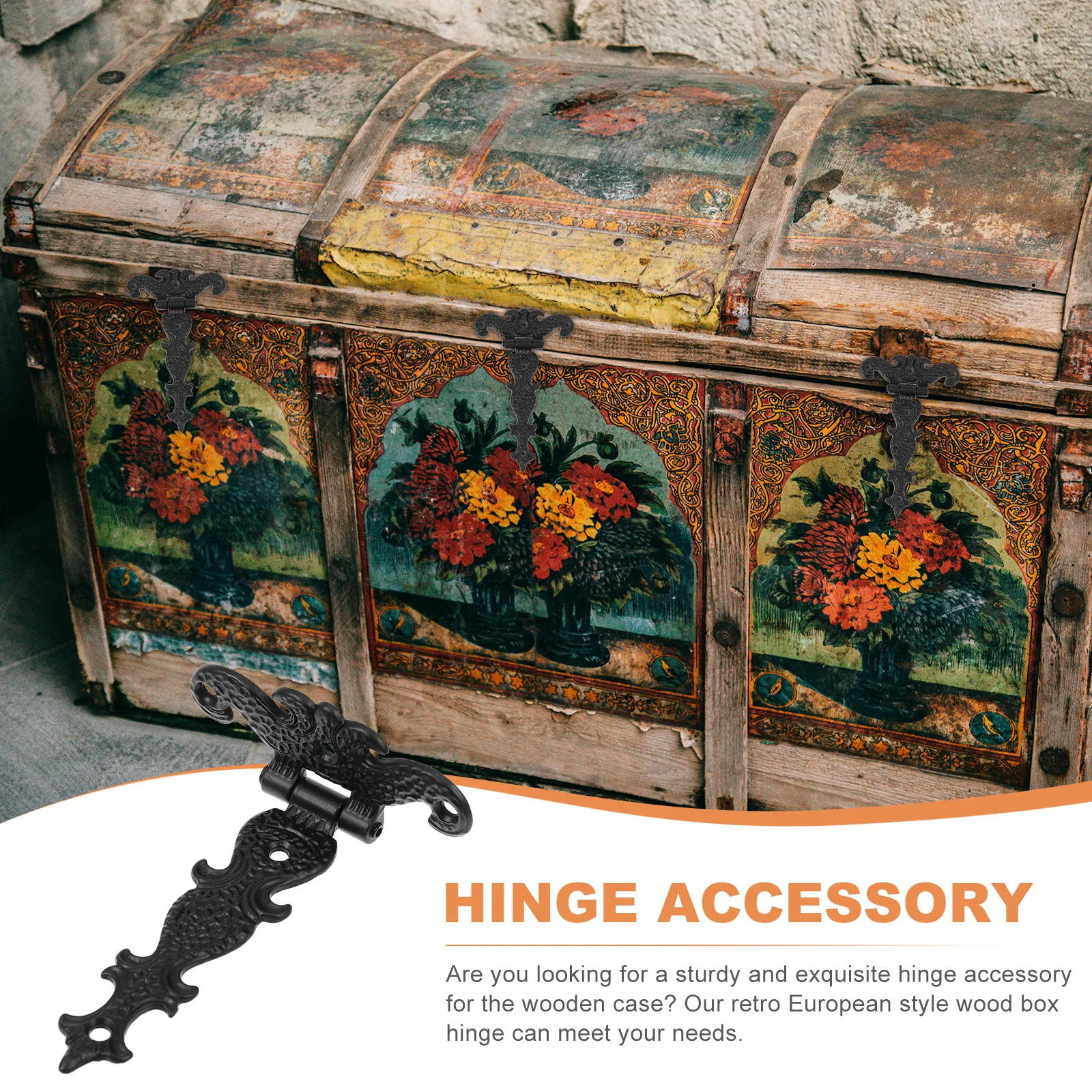 

Retro Decorative Hinge Set 4 Pcs Black Wood Box Hinge European Style Cabinet Hardware Accessories