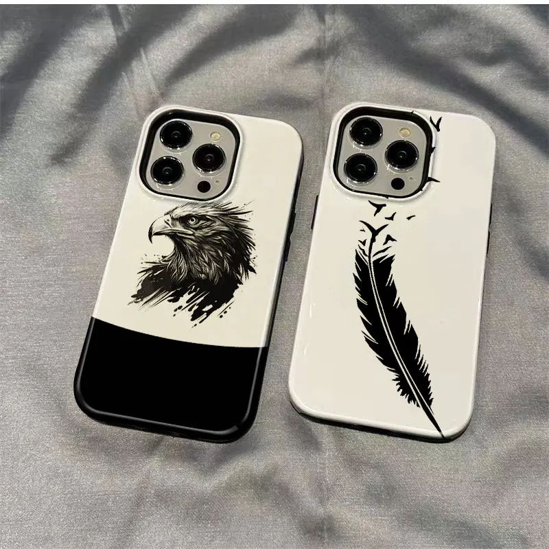 Animal Eagle 2 In 1 Phone Case for iPhone 15 14 11 13 12 MINI Pro Max  Plus  Hard PC Cover Silicone Inner Layer Coque