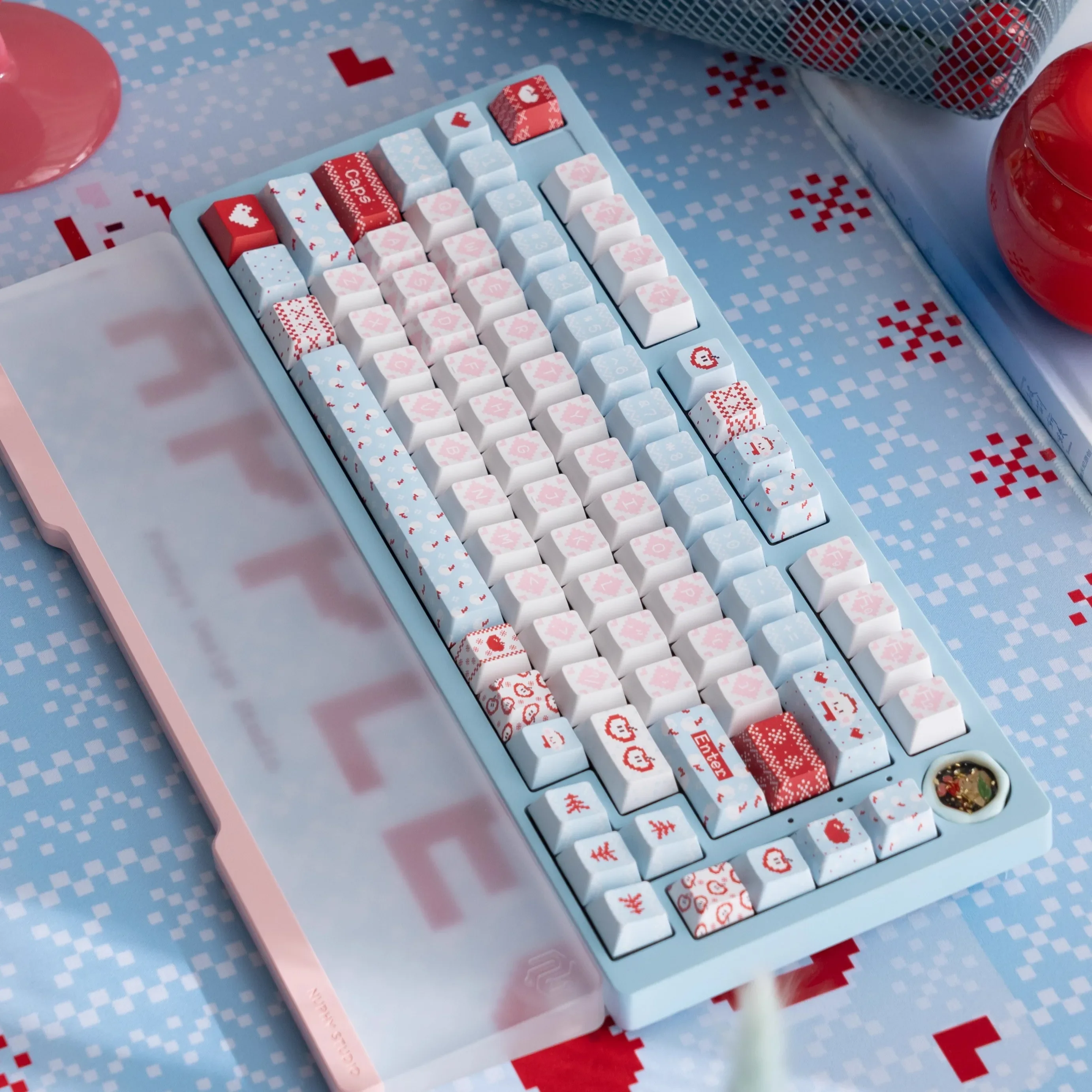 Frosty Apples Theme Keycaps Set PBT Sublimation Cherry Profile Keyboard Caps Custom Keycaps for Mechanical Keyboard Accessories