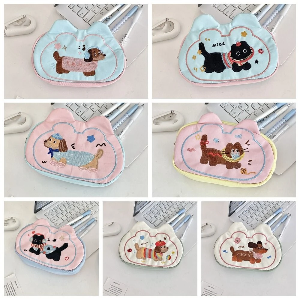 Puppy Mini Cosmetic Bag Multifunctional Candy Color Cartoon Pencil Case Soft Pouch for Make Up Kit Stationery Holder Bag Girls