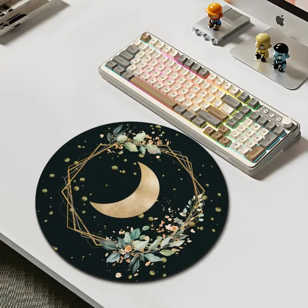 

HYBXAXC Gold Moon Floral Round Mouse Pad Non-Slip Rubber Desk Mat for Gaming Office Laptop