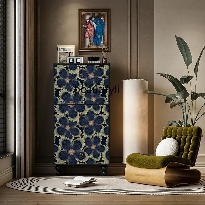 

Retro painted oil painting chest of drawers B & B French painted living room dining side against the wall storage