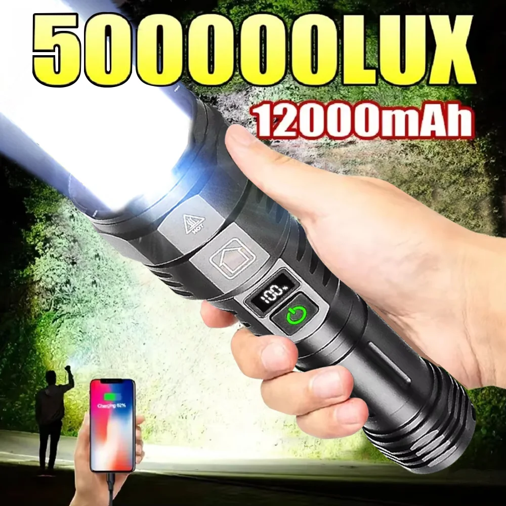 2025年新型-12000mah-ホワイトレーザー懐中電灯-500000lm-超強力懐中電灯-ズーム機能付き-usb充電式-ランタン-アウトドア-キャンプ用トーチ