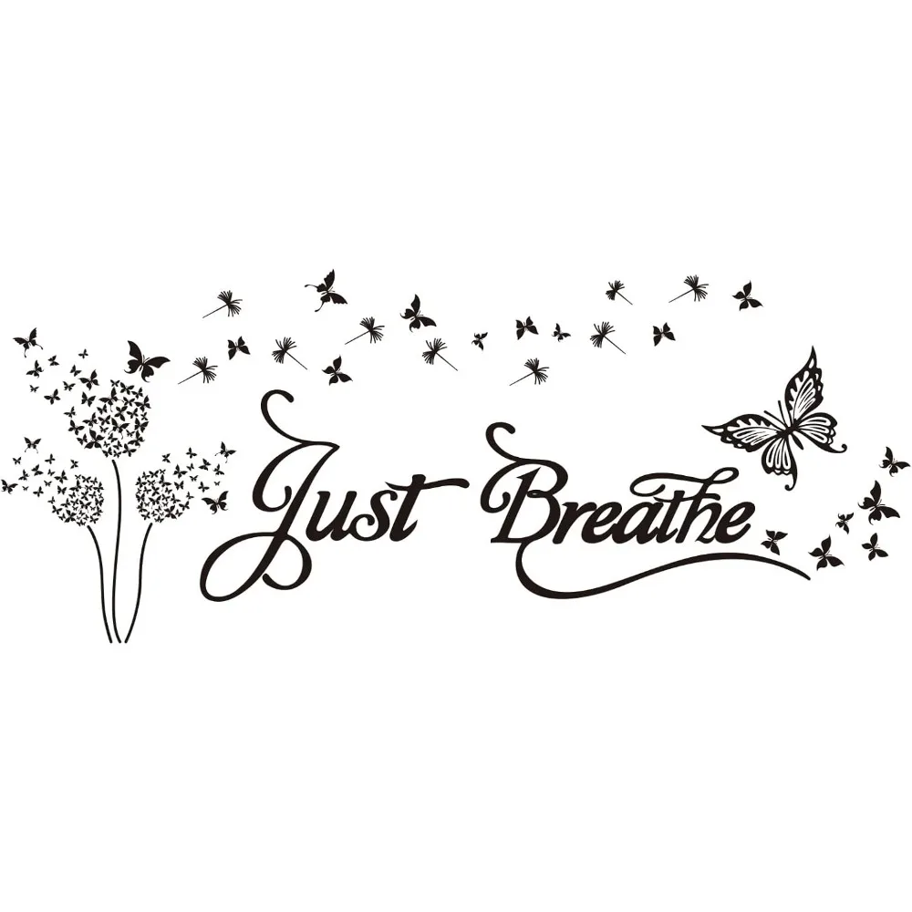 Yoga Theme Wall Stickers Just Breathe Wall Decal Butterfly Dandelion Wall Art Inspirational Quotes Self-adsive Wallpaper