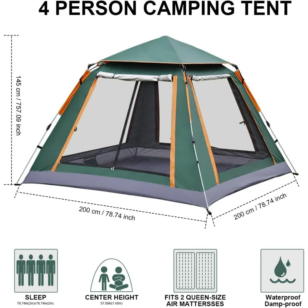 Automatic Camping Outdoor Pop-up Tent for Waterproof Quick-Opening Tents 4 Person Canopy with Carrying Bag Easy to Set