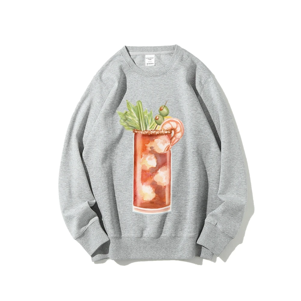 Graphic Sweatshirt Cocktail with Garnish Y2k Print Refreshing Gourmet Social Sweatshirt Soft Fabric Party-Themed Casual Looks