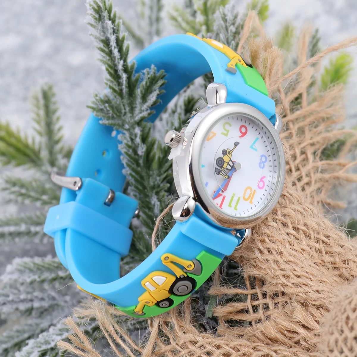 ساعة كرتونية بتصميم مركبة هندسية، حزام PVC مريح باللون الأزرق، هدية دقيقة لحفظ الوقت، متينة وآمنة #3