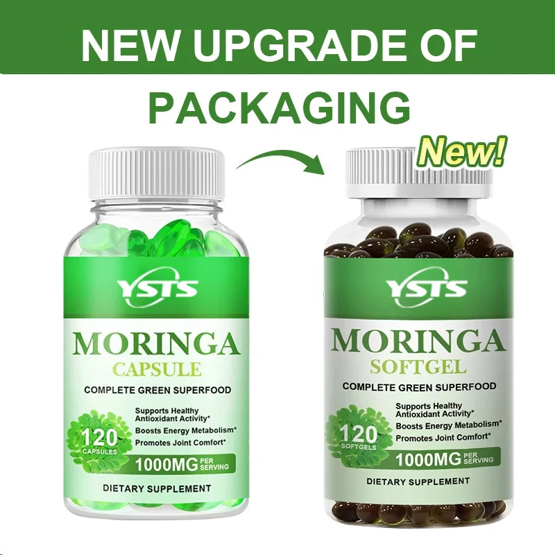 Moringa Capsules - Pure Moringa Powder, Promotes Skin, Hair and Intestinal Health, Enhances Immunity, Energy, Antioxidant