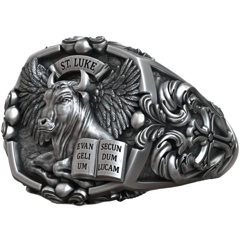 

18g Winged Bull of Luke signet ring bears the emblem of Saint Luke—the winged bull Rings Customized 925 Solid Sterling Silver