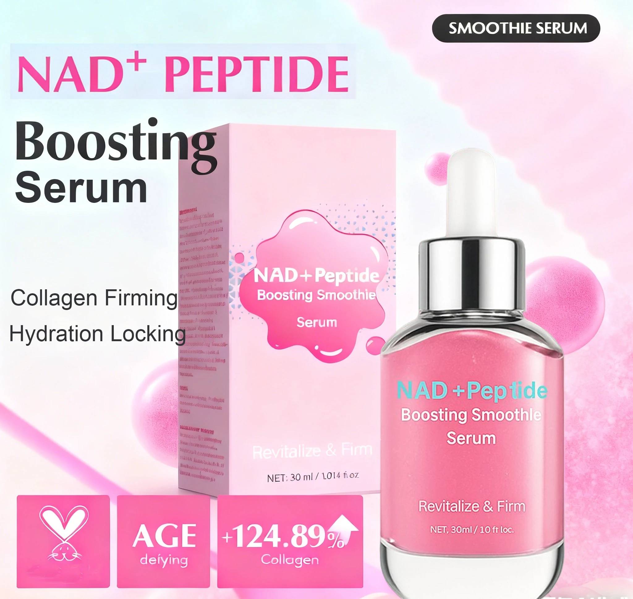 NAD+ Peptide Boosting Smoothie Serum With 5 Ceramides & Vegan Collagen Hydrating Anti-Aging Serum for Firmness, Korean Skin Care