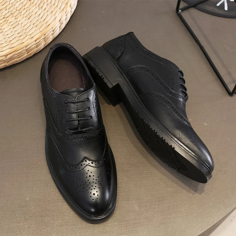 Brock Carved Leather Shoes for Men, Business Top-grain Cowhide Soft-soled Men's Shoes, Genuine Leather British Style Shoes