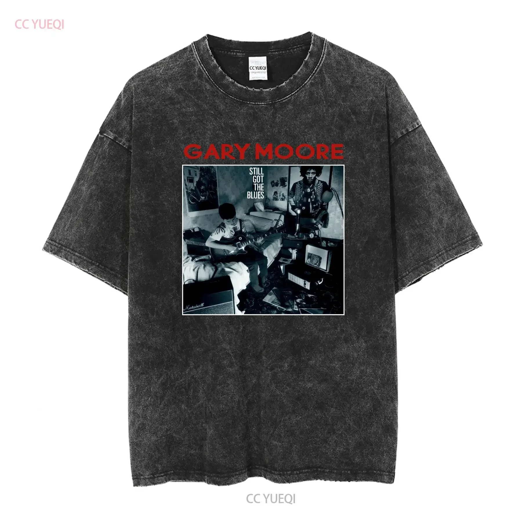 Vtg GARY MOORE Heavy Cotton Black T Shirt vintage Washed Unisex streetwear Top For Everyday Wear graphic fashion Slightly homme