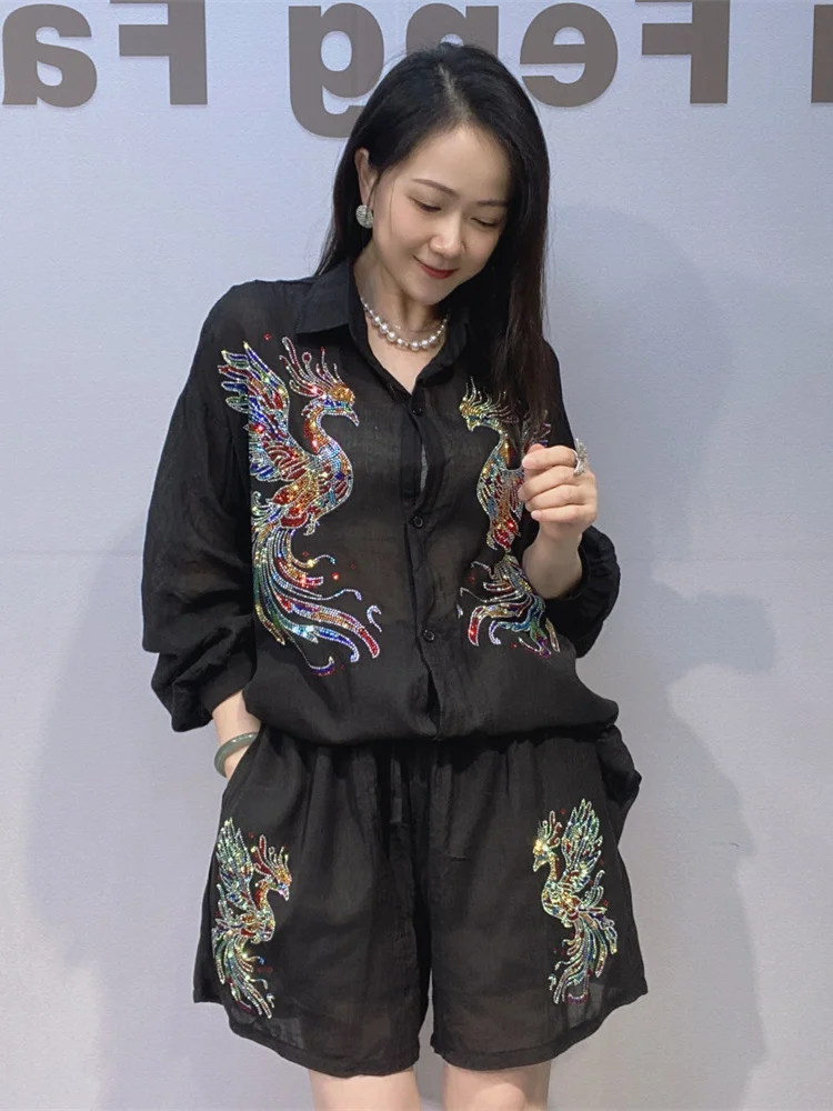

Women's Loose Fit Long Sleeve Cotton Linen Shirt Short Pants Two Piece Set Casual Comfortable Breathable Spring Summer Outfit