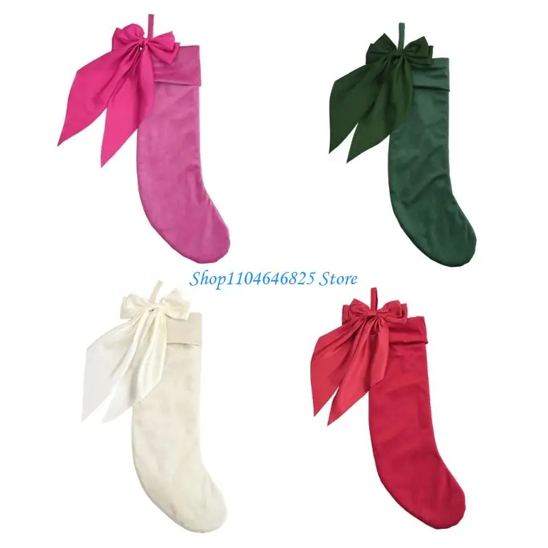 

Christmas Stockings Candy Bag Bows Christmas Hanging Socks For Fireplaces Home Office Party Decorations