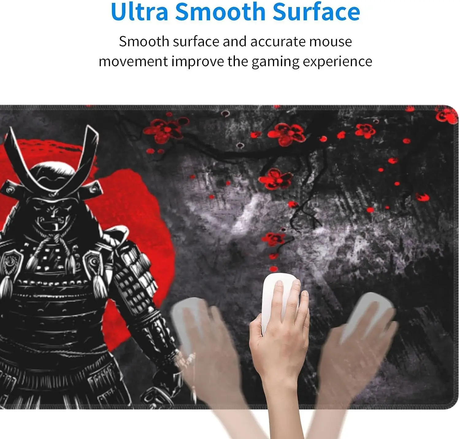 Japanese Sakura Samurai Gaming Mouse Pad 31.5 × 11.8 Inch Large Mouse Mat Non-Slip Rubber Desk Pad for Home Computer Office