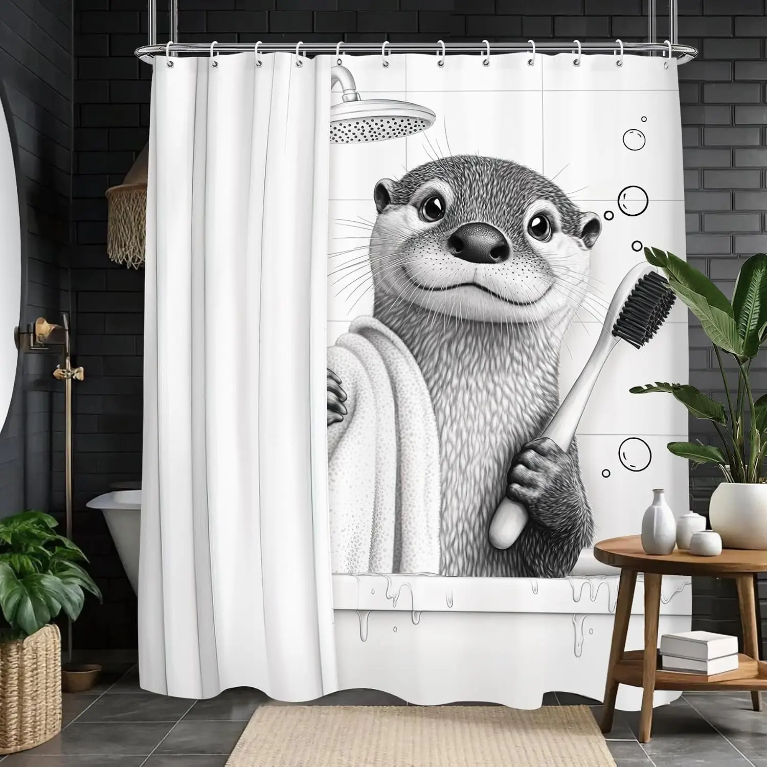 Ultra Cute Cartoon Otter Shower Curtain Funny Bathroom Decor Polyester Print Novelty Art for Master Bathroom Kids Shower Curtain