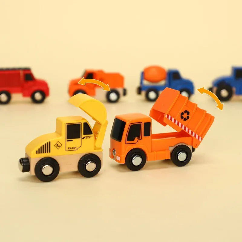 Magnetic Wood Truck Car Train Rail Model Toy Engineering Truck Bus