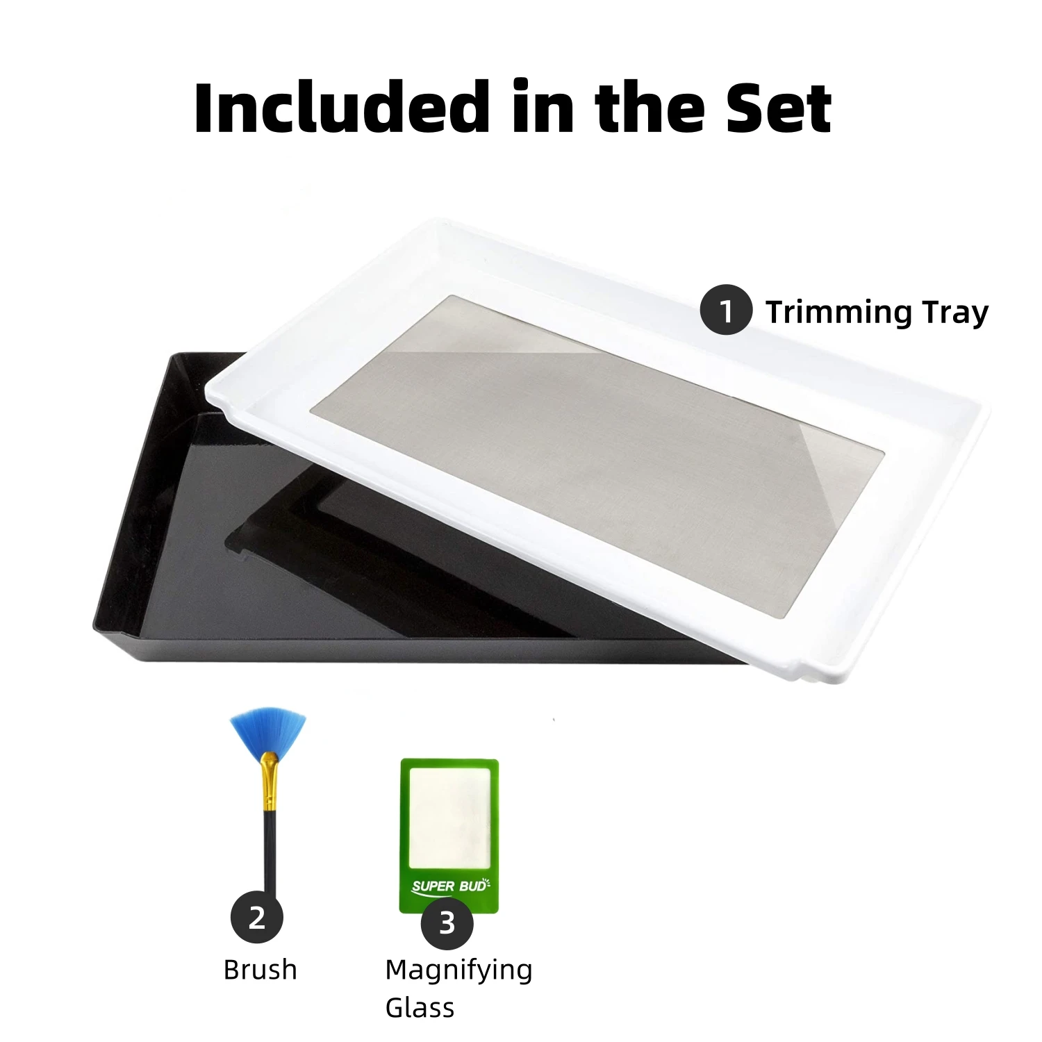 Trim Tray Durable Premium Quality Set w/ 2-Tier Tray, 150 Micron Screen Tray ABS Trimming Tray Trim Bin Set for Buds and Herb