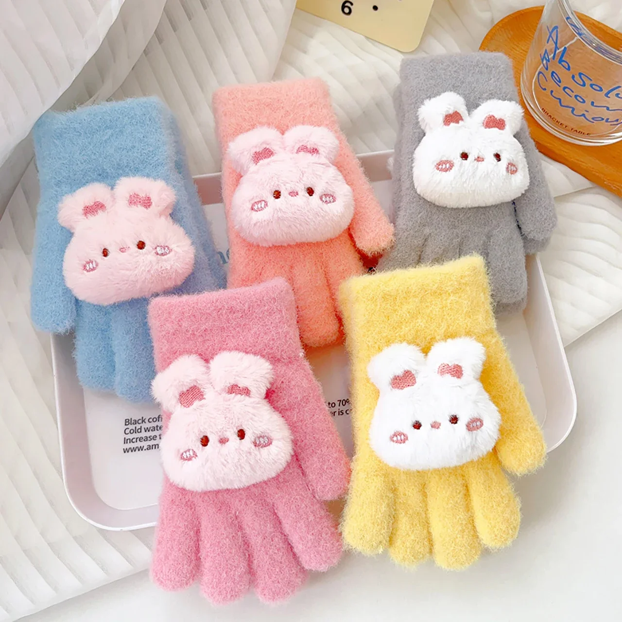 Winter Warme Baby Handschuhe Niedlichen Cartoon Kaninchen Gestrickte Fäustlinge Outdoor Winddicht Kinder Voll Finger Handschuhe