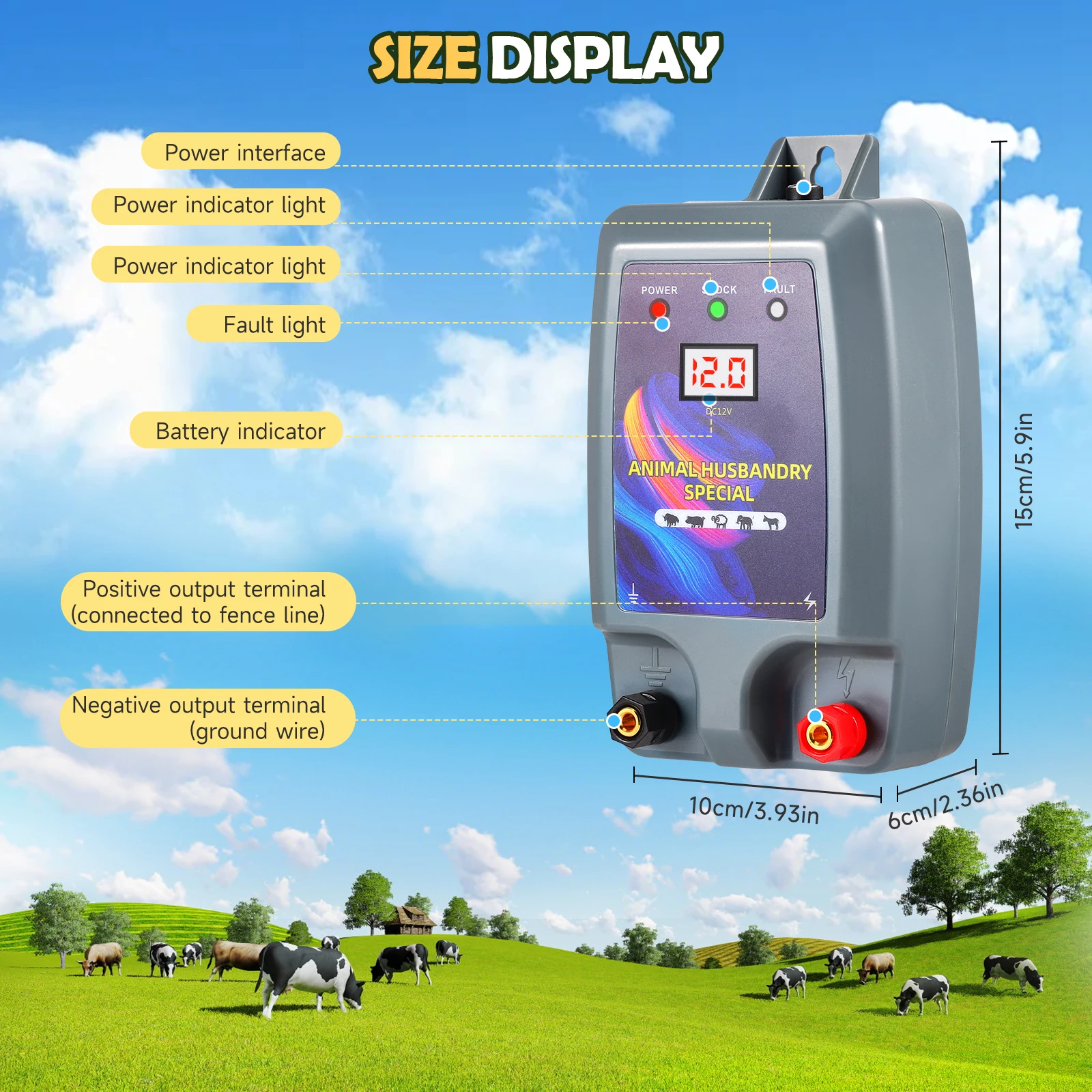 15KM Electric Fence 12V 2A For Animals Cattle Sheep Horse Chicken Farm Livestock Pulse Controller Device For Horses, Sheep