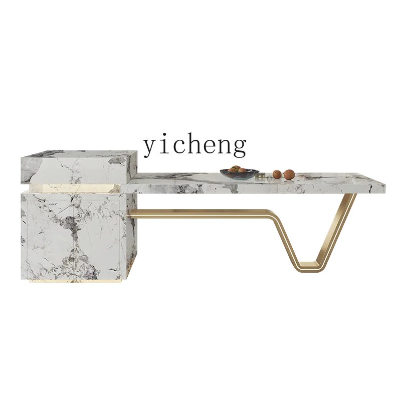 

HYS luxury rock slab island table integrated multi-functional household open kitchen mid-guide table high-end bar