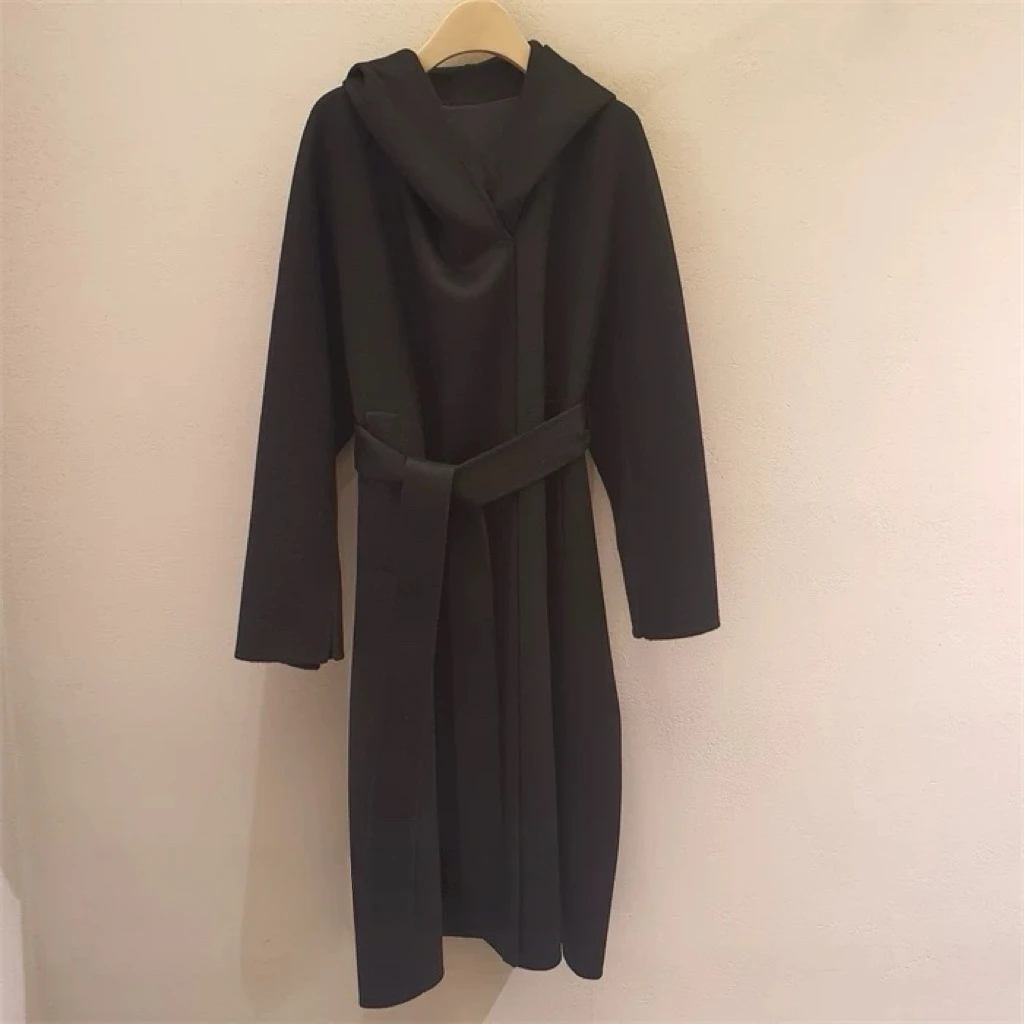 

TIM25 Winter Long Hand-Sewn Camere Coat with Hood Ele Leisure Sle Lemon Cheese Women's Premium Woolen Outerwear