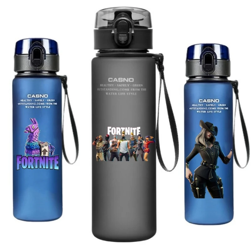 Fortnite Outdoor 560 ml Wasserbecher aus schwarzem Kunststoff, lichtbeständig, Cartoon, großes Fassungsvermögen, für Camping, tragbar, für Reisen,