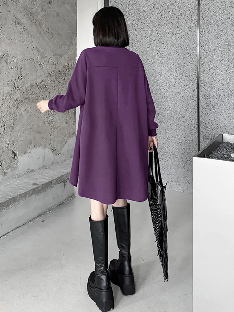 [EAM] Purple Brief Long Side Slit Sweatshirt New Turtleneck Long Sleeve Women Big Size Fashion Tide Spring Autumn 2023, 1DH7236