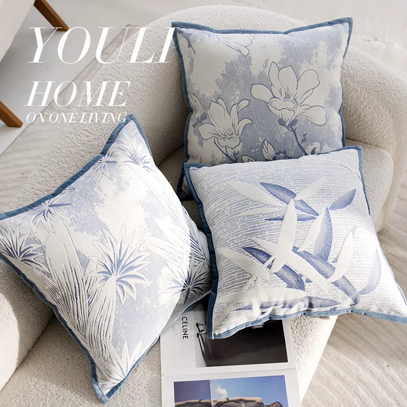 30x50/45x45CM Flower Blue Throw Pillow Cover Nordic Cream Stamping Waist Cushion Cover Decor Home Decorative Pillowcase