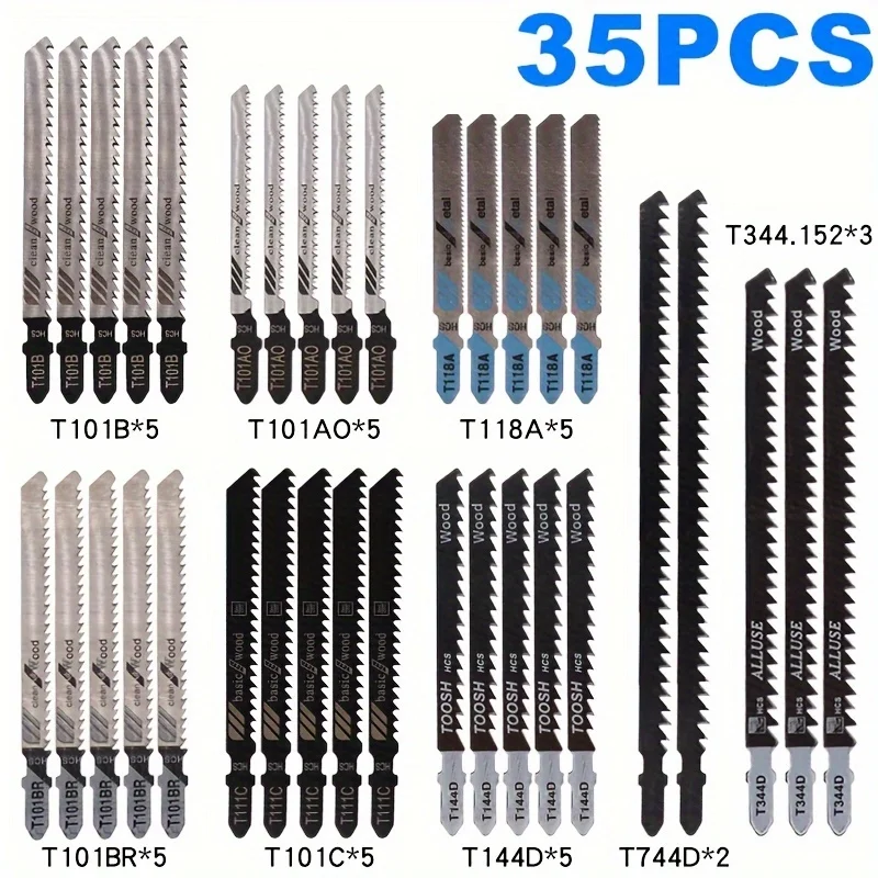 35pcs High Carbon Steel Jigsaw Blades Set, Perfect For Cutting Wood, Plastic & Metal