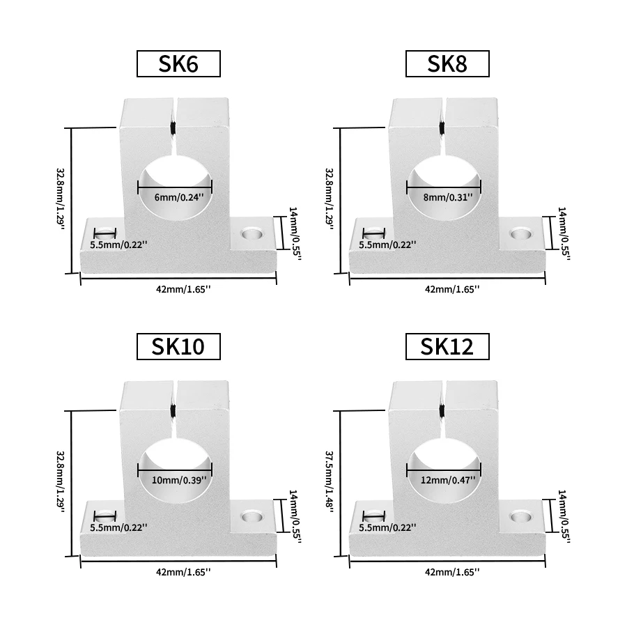 1/2/4PCS Aluminum Alloy Support Bracket SK/SHF8/10/12/16/20/25/30/35/40/50/60 Vertical Horizontal Bracket Linear Shaft Bearing