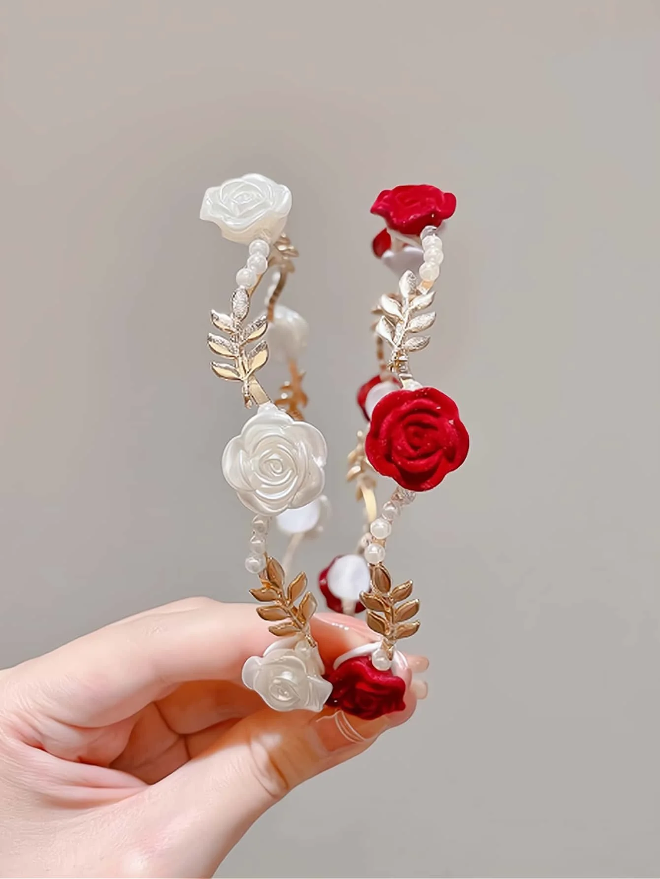 

Pearl Rose Hair Hoop French Retro Headband For Women Wedding Party Bridal Accessory