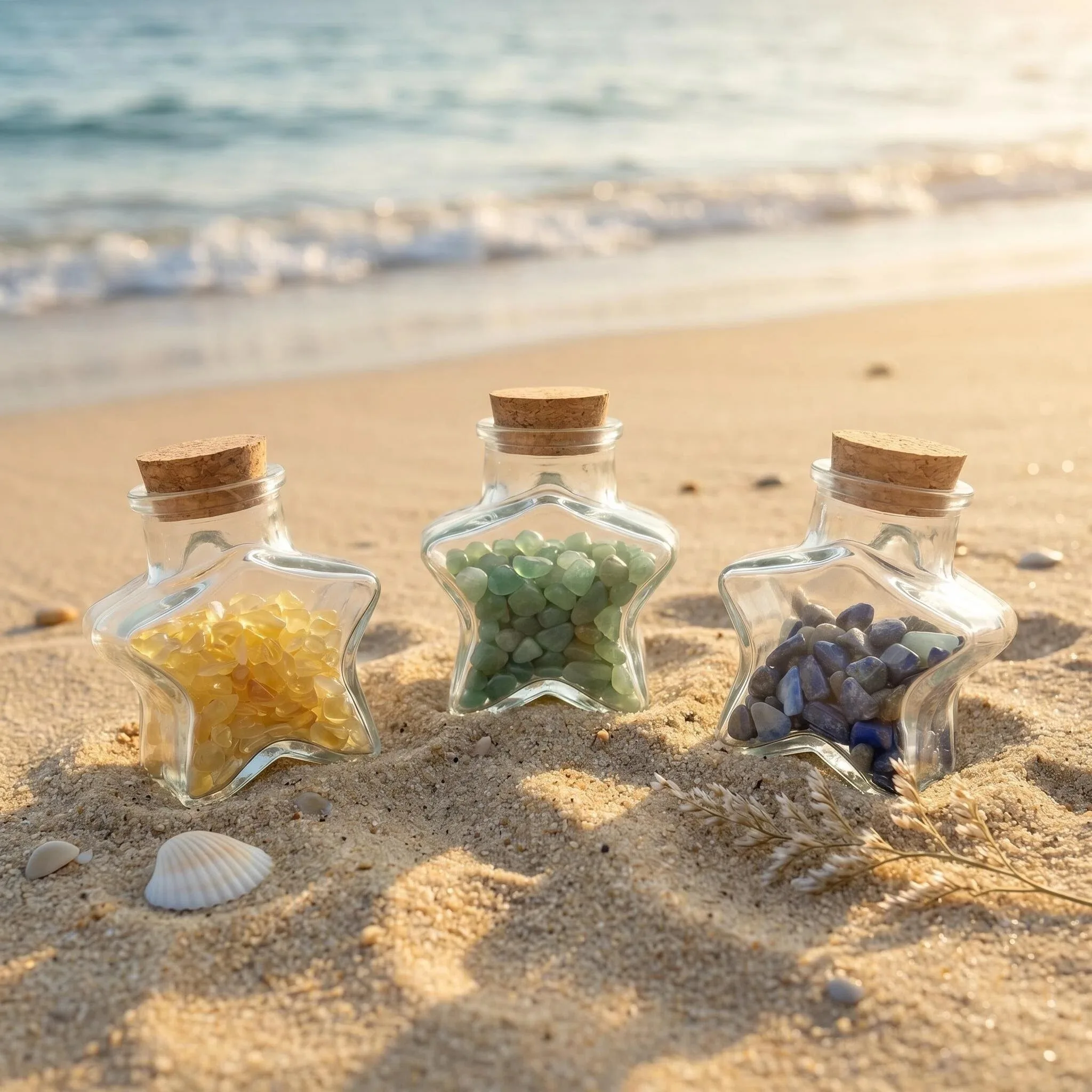 A pentagram natural crushed stone drift bottle, the perfect home decoration, meditation, and gift for friends
