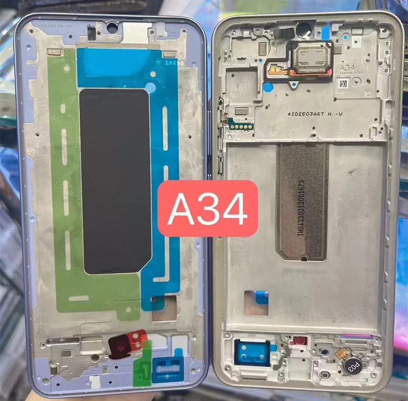 A346 For Samsung Galaxy A34 5G Middle Frame Housing Board LCD Faceplate Bezel Replace Repair Parts + Side Buttons