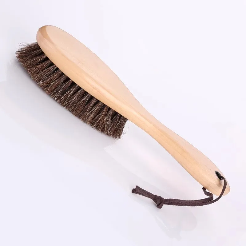 Solid Wood Horsehair Coat Brush Long Handle Brush Coat Cleaning Shoe Brush Horsehair Shoe Brush