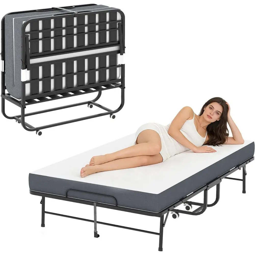 Portable Rollaway Bed with Memory Foam Mattress, 75 x 38 for Adults, Easy Storage and Mobility