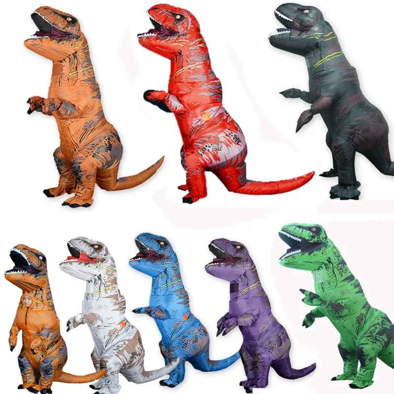 T Rex Velociraptor Inflatable Costume Mascot Cosplay Tirano Saurio Rex Dino Halloween For Women Men Kid Cosplay Funny Suit PA695