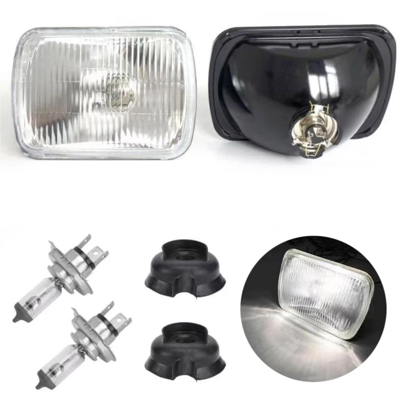 For Nissan Navara Toyota Hiace Hilux 1978~2005 RWD Car Lighting 1 Pair 5X7\'\' H4 Headlight Kit Rectangle Headlamp Halogen Bulb
