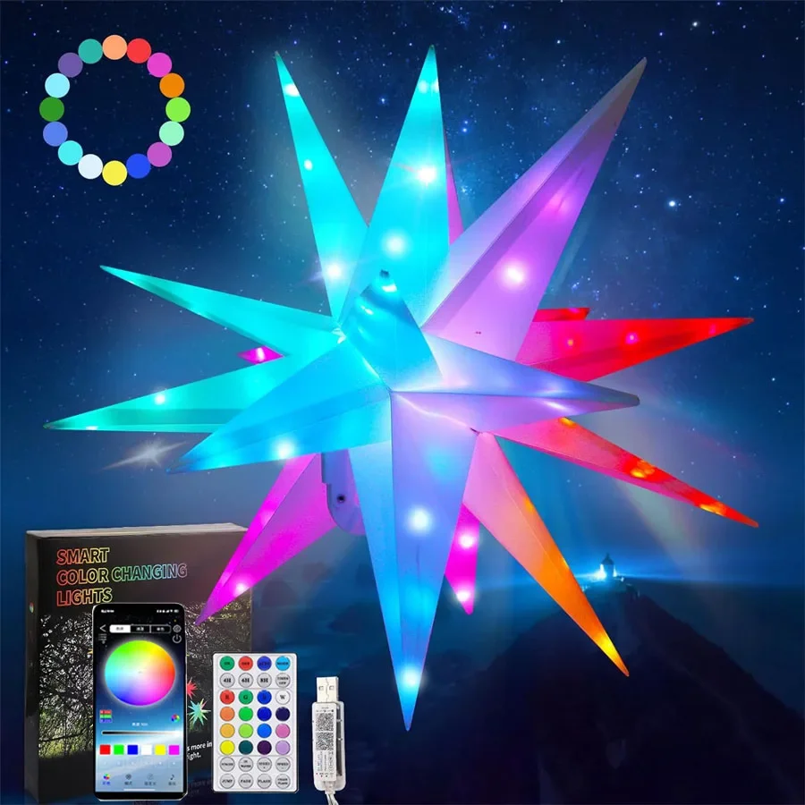 Dia40/50/60CM Smart Christmas Star Tree Topper Moravian Star Light LED  APP Fireworks Light Xmas Party Garland Starburst Lamp