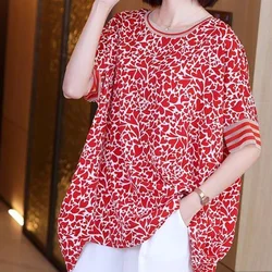 2024 New Summer Half Sleeve Women's Clothing Printing Patchwork Ladies Office Lady Tops Casual Pullovers Vintage O-neck T-Shirts